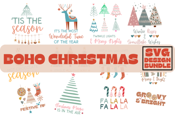 Download Boho Retro Christmas Bundle SVG PNG - Retro christmas bundle Collection