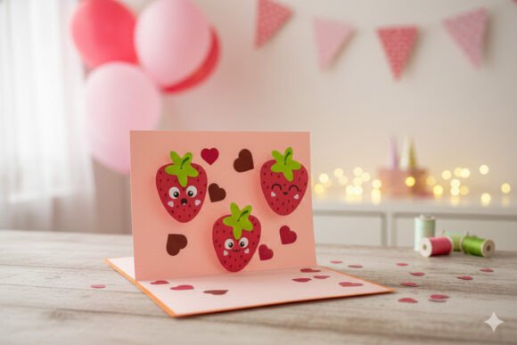 Download Pop-up Card - Cute Strawberries - Card Collection