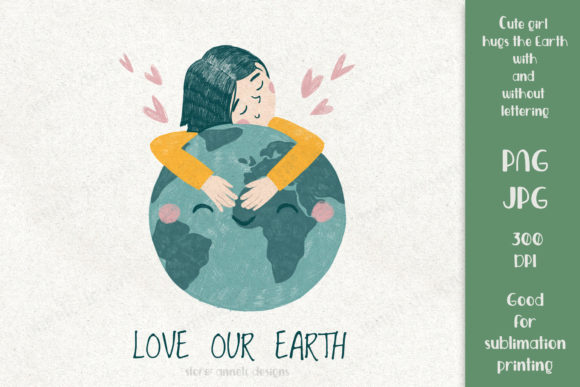 Download Cute Girl Hugs the Earth Planet. for Sub - Premium Bundle