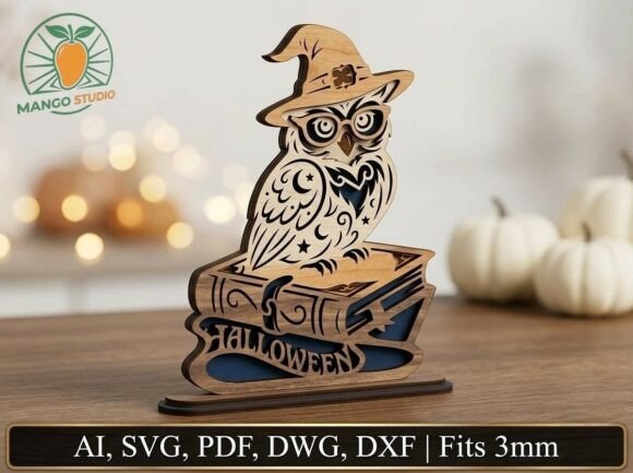 Download 3D Layered Halloween Owl Laser File 3mm - Halloween Collection