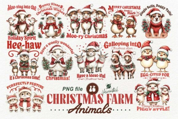 Download Christmas Farm Animals Sublimation PNG - Sub Collection