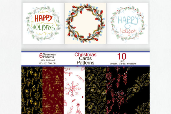 Download Christmas Cards with Wreath, 6 Patterns - Card Collection